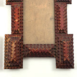 Great Pair of Antique Tramp Art Frames, with Glass, in Original Red Paint