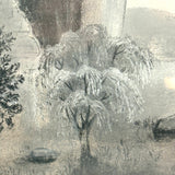 SOLD Charming 19th Century Sandpaper Drawing with Man, Cow and Fantasy Castle, Period Frame