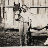 Young Man with Horse and Barn, Thurman, NY, Antique Snapshot