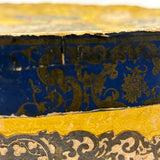 c. 1840s American Wallpaper Band Box with Decoupage in Glorious Yellow and Blue