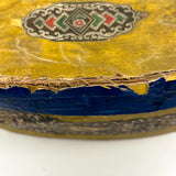 c. 1840s American Wallpaper Band Box with Decoupage in Glorious Yellow and Blue