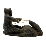 Striking and Sensitive Inuit Stone Carving of Man and Seal with Sinew Reins (Shoulder Repair)