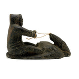 Striking and Sensitive Inuit Stone Carving of Man and Seal with Sinew Reins (Shoulder Repair)
