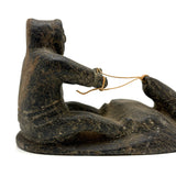 Striking and Sensitive Inuit Stone Carving of Man and Seal with Sinew Reins (Shoulder Repair)