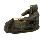 Striking and Sensitive Inuit Stone Carving of Man and Seal with Sinew Reins (Shoulder Repair)