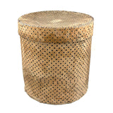 Early (1817-18!) New England Polka Dotted Wallpaper Band Box with Newspaper Lining and Hand-stitched Mending