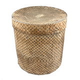 Early (1817-18!) New England Polka Dotted Wallpaper Band Box with Newspaper Lining and Hand-stitched Mending