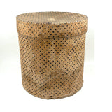 Early (1817-18!) New England Polka Dotted Wallpaper Band Box with Newspaper Lining and Hand-stitched Mending