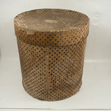 Early (1817-18!) New England Polka Dotted Wallpaper Band Box with Newspaper Lining and Hand-stitched Mending