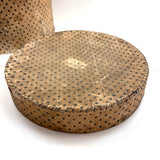 Early (1817-18!) New England Polka Dotted Wallpaper Band Box with Newspaper Lining and Hand-stitched Mending