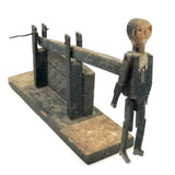 Primitive Antique Jig Doll on Platform with Hand Crank