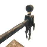 Primitive Antique Jig Doll on Platform with Hand Crank