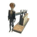 Primitive Antique Jig Doll on Platform with Hand Crank