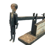 Primitive Antique Jig Doll on Platform with Hand Crank