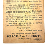 C. 1920 J.M.T Davis, Deaf Mute, Single and Double Hand Sign Language Alphabets Card