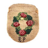 Very Sweet 19th Century Glass Beaded Folk Art Pouch Monogrammed EP