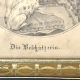 Die Beschützerin (The Protector), Victorian Graphite Drawing of Girl with Her Pets in Period Frame