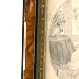 Die Beschützerin (The Protector), Victorian Graphite Drawing of Girl with Her Pets in Period Frame