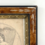 Die Beschützerin (The Protector), Victorian Graphite Drawing of Girl with Her Pets in Period Frame