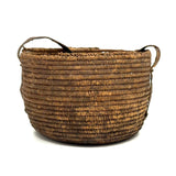 African Pokot Coiled Grain Basket with Leather Strap and Ultra Rich Patina
