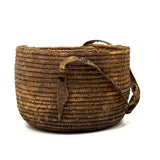 African Pokot Coiled Grain Basket with Leather Strap and Ultra Rich Patina