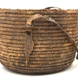 African Pokot Coiled Grain Basket with Leather Strap and Ultra Rich Patina