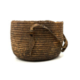 African Pokot Coiled Grain Basket with Leather Strap and Ultra Rich Patina