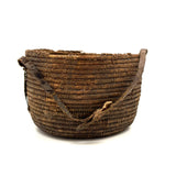 African Pokot Coiled Grain Basket with Leather Strap and Ultra Rich Patina
