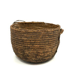 African Pokot Coiled Grain Basket with Leather Strap and Ultra Rich Patina