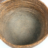 African Pokot Coiled Grain Basket with Leather Strap and Ultra Rich Patina