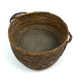 African Pokot Coiled Grain Basket with Leather Strap and Ultra Rich Patina