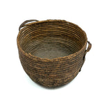 African Pokot Coiled Grain Basket with Leather Strap and Ultra Rich Patina