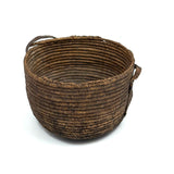 African Pokot Coiled Grain Basket with Leather Strap and Ultra Rich Patina