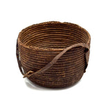African Pokot Coiled Grain Basket with Leather Strap and Ultra Rich Patina