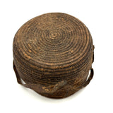 African Pokot Coiled Grain Basket with Leather Strap and Ultra Rich Patina