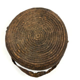 African Pokot Coiled Grain Basket with Leather Strap and Ultra Rich Patina