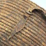 African Pokot Coiled Grain Basket with Leather Strap and Ultra Rich Patina