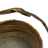 African Pokot Coiled Grain Basket with Leather Strap and Ultra Rich Patina