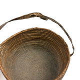 African Pokot Coiled Grain Basket with Leather Strap and Ultra Rich Patina