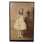 Marvelously Weird Cabinet Card "Boudoir Photo" of Girl with Wand and Armored Statue