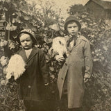 Wonderful Pair of 1920s RPPCS of Same Children, Different Ages, with Mysterious Puff Balls
