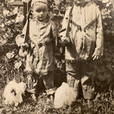 Wonderful Pair of 1920s RPPCS of Same Children, Different Ages, with Mysterious Puff Balls
