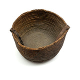 African Pokot Coiled Grain Basket with Leather Strap and Ultra Rich Patina