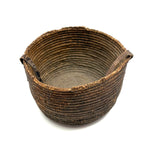 African Pokot Coiled Grain Basket with Leather Strap and Ultra Rich Patina