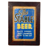 BEER and More at The Stable, Great Old Hand-painted Sign on Cardboard in Antique Frame