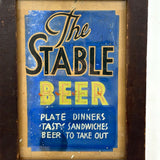 BEER and More at The Stable, Great Old Hand-painted Sign on Cardboard in Antique Frame