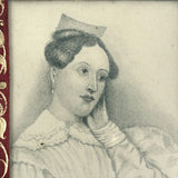 Finely Drawn Double Sided Earlyish 19th Century Graphite Portrait Miniature Under Glass with Paper Wrap