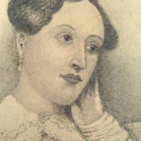 Finely Drawn Double Sided Earlyish 19th Century Graphite Portrait Miniature Under Glass with Paper Wrap