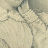 Finely Drawn Double Sided Earlyish 19th Century Graphite Portrait Miniature Under Glass with Paper Wrap