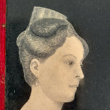 Finely Drawn Double Sided Earlyish 19th Century Graphite Portrait Miniature Under Glass with Paper Wrap
